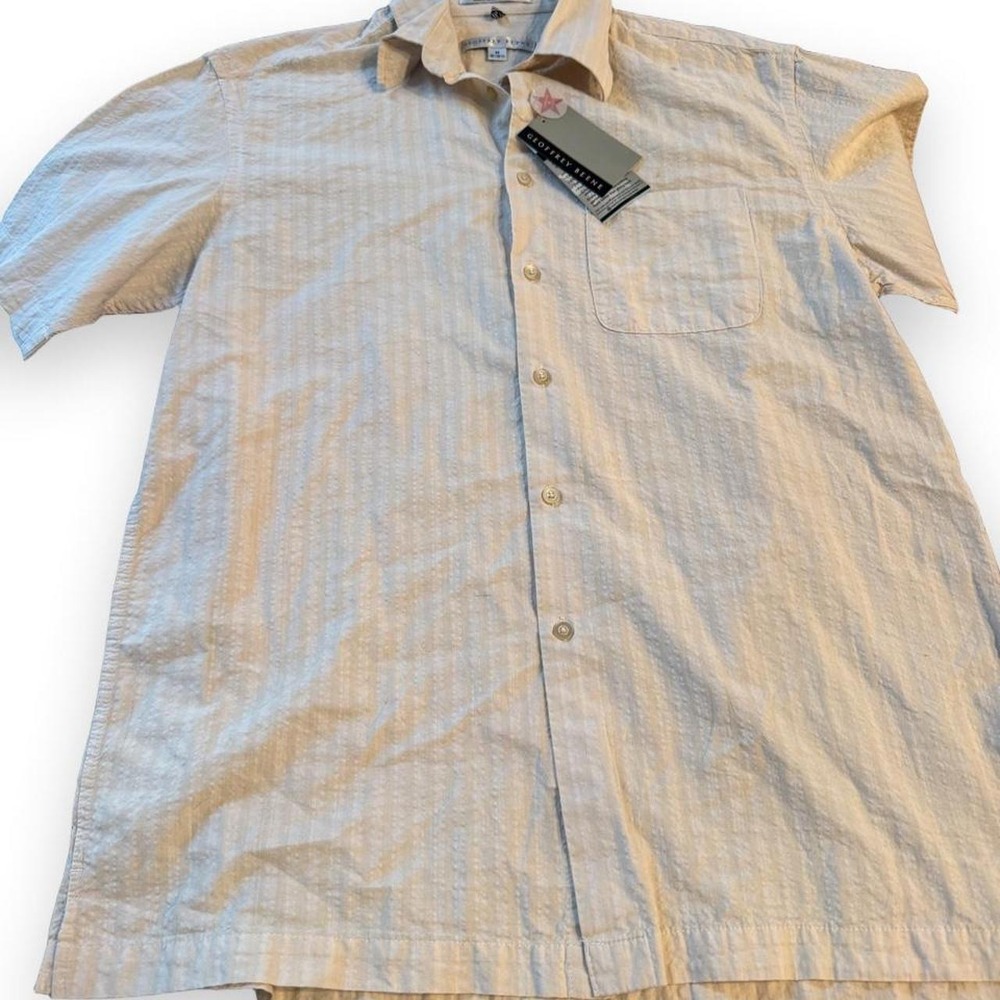 Geoffrey Beene Beige Textured Cotton Button Up Shirt Men's Medium NWT
